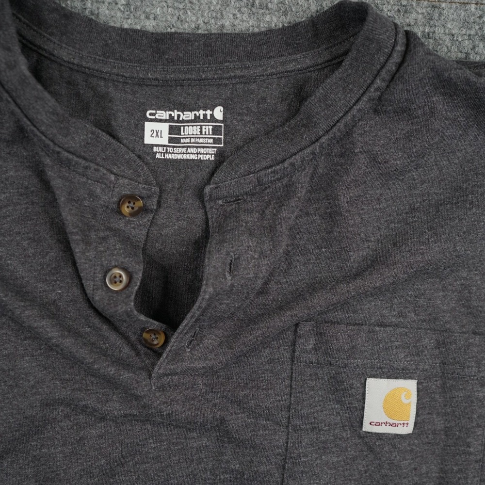 Carhartt Mens 2XL Loose Fit Long Sleeve Henley Pocket T-Shirt Charcoal TK0128-M
